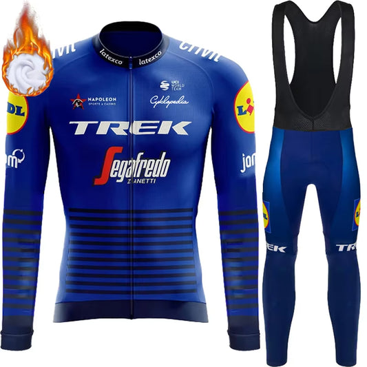 Fashionable Men Fleece Jersey Bib Tights Kits Winter Warm Trek Sets