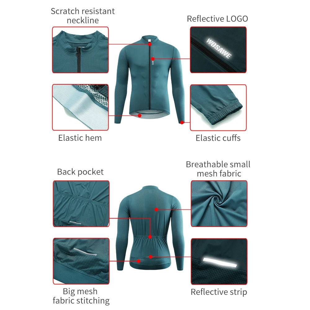 WOSAWE Autumn Cycling Jersey Long Sleeve MTB Bicycle Cycling Clothing Mountain Bike Sportswear Bicycle Clothes Quick Dry