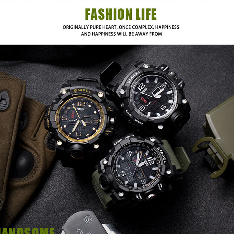 Sports Watches Dual Display Analog Digital LED Electronic Quartz Wristwatch 1545-009