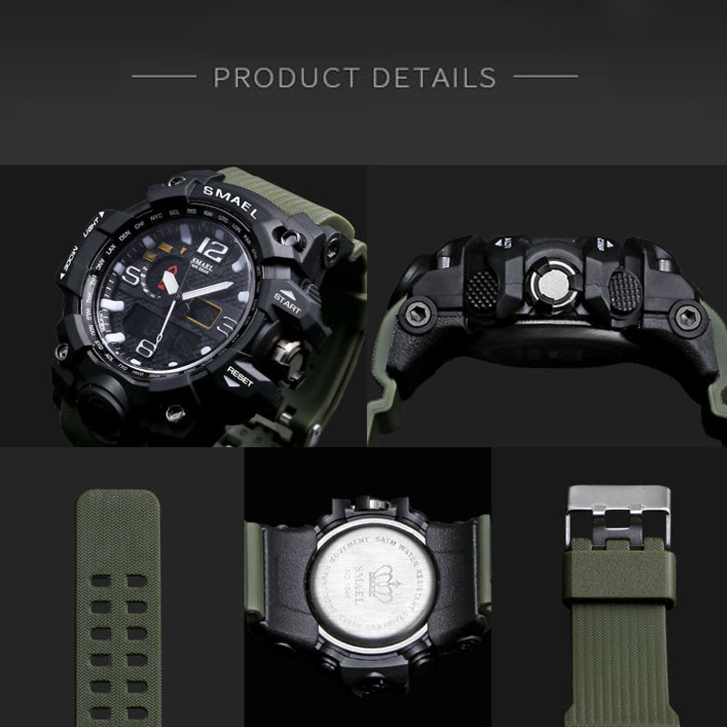 Sports Watches Dual Display Analog Digital LED Electronic Quartz Wristwatch 1545-009