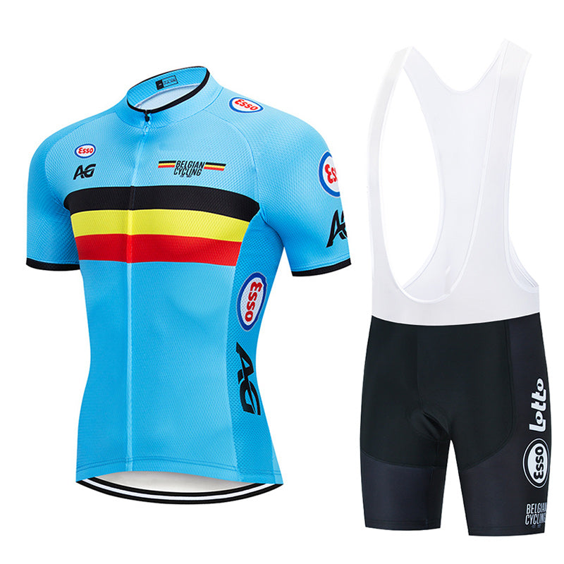 Men's Breathable Short Sleeve Cycling Jersey (Bib) Shorts Belgian001-AC