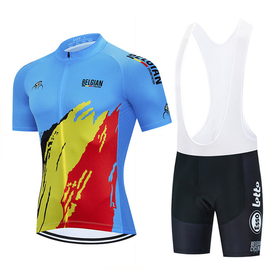 Men's Breathable Short Sleeve Cycling Jersey (Bib) Shorts Belgian002-AC