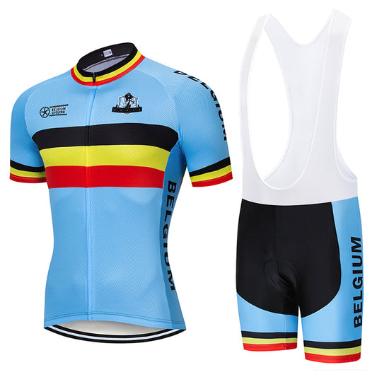 Men's Breathable Short Sleeve Cycling Jersey (Bib) Shorts Belgian003-AC