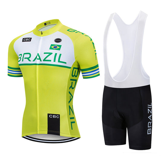 Men's Breathable Short Sleeve Cycling Jersey (Bib) Shorts Brazil001-AC