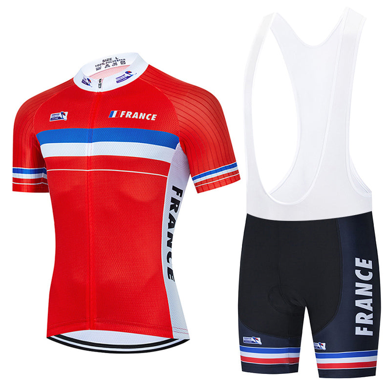 Red Men's Breathable Short Sleeve Cycling Jersey (Bib) Shorts France002-AC