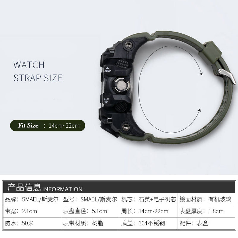 Sports Watches Dual Display Analog Digital LED Electronic Quartz Wristwatch 1545-009