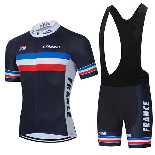 Men's Breathable Short Sleeve Cycling Jersey (Bib) Shorts France003-AC