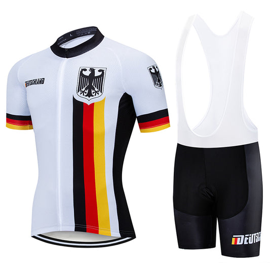 Men's White Breathable Short Sleeve Cycling Jersey (Bib) Shorts Germany001-AC