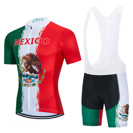Men's Breathable Short Sleeve Cycling Jersey (Bib) Shorts Mexico001-AC