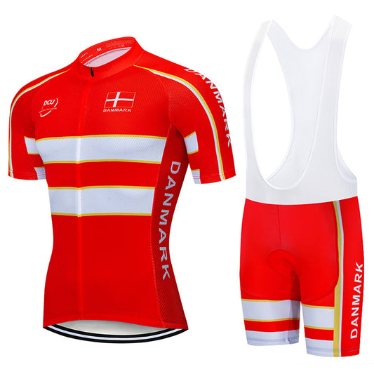 Men's Breathable Short Sleeve Cycling Jersey (Bib) Shorts Denmark-001-AC