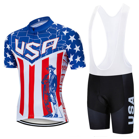 Men's Breathable Short Sleeve Cycling Jersey (Bib) Shorts USA-002-AC