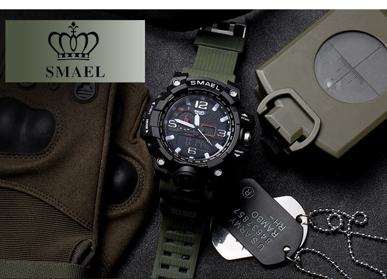 Sports Watches Dual Display Analog Digital LED Electronic Quartz Wristwatch 1545-009