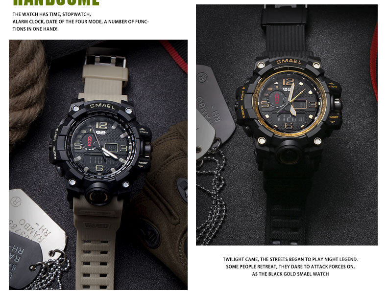 Sports Watches Dual Display Analog Digital LED Electronic Quartz Wristwatch 1545-009