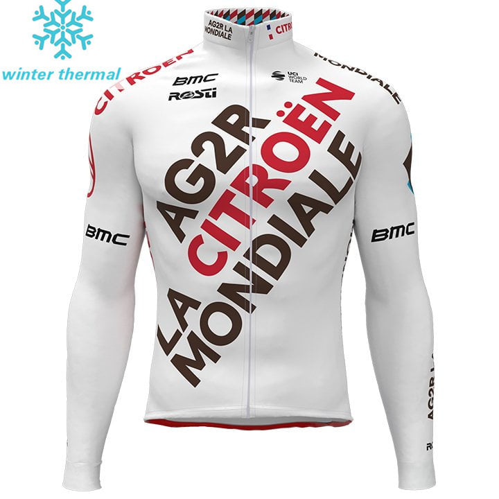 AG2R CITRO?N TEAM LONG FLEECE SLEEVE JERSEY BIB PANTS WHITE - MAROON - RED