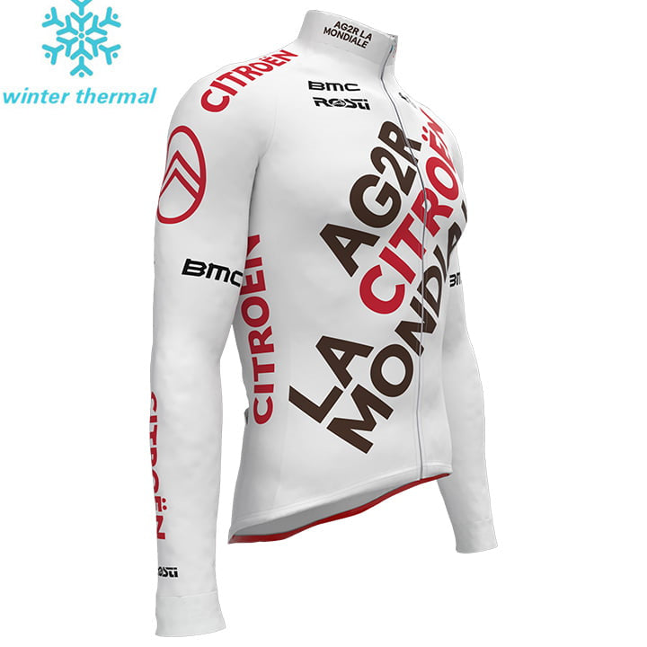 AG2R CITRO?N TEAM LONG FLEECE SLEEVE JERSEY BIB PANTS WHITE - MAROON - RED
