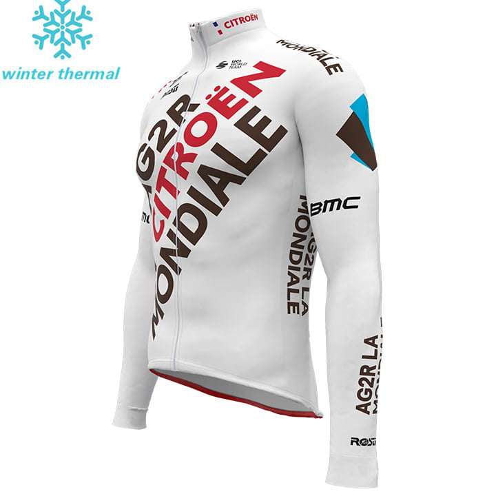 AG2R CITRO?N TEAM LONG FLEECE SLEEVE JERSEY BIB PANTS WHITE - MAROON - RED