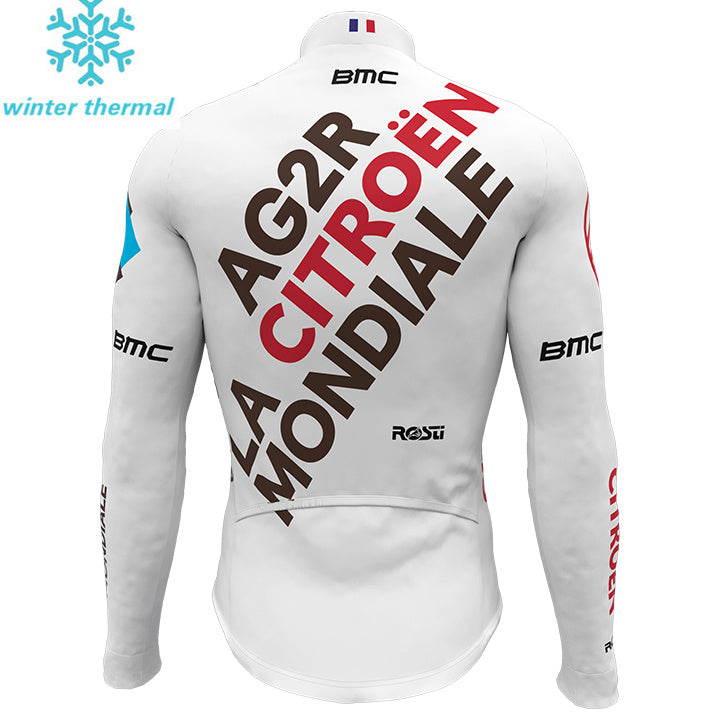 AG2R CITRO?N TEAM LONG FLEECE SLEEVE JERSEY BIB PANTS WHITE - MAROON - RED