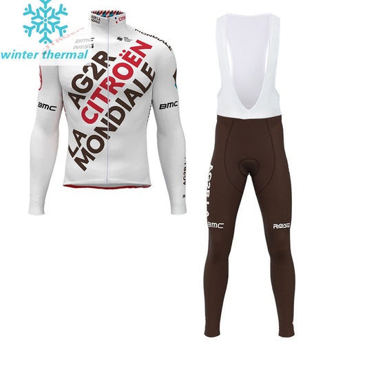 AG2R CITRO?N TEAM LONG FLEECE SLEEVE JERSEY BIB PANTS WHITE - MAROON - RED