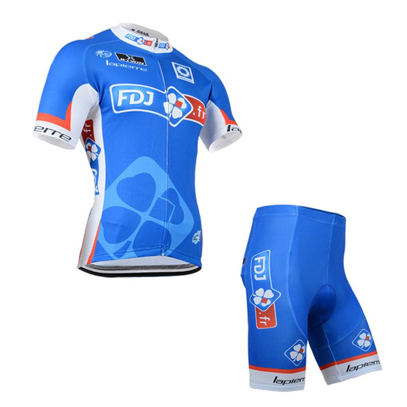 Men's Short Sleeve Cycling Jersey (Bib) Shorts FDJ-001