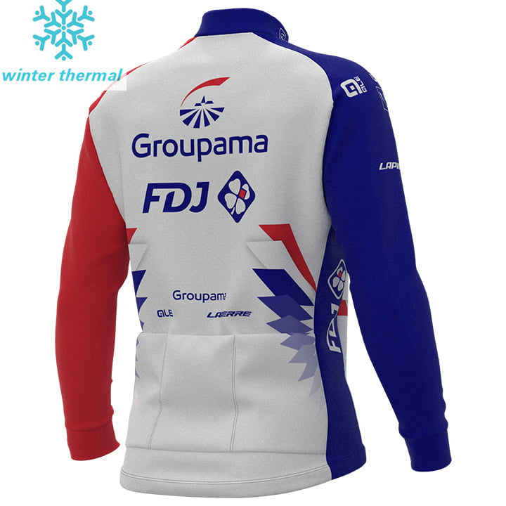 LONG SLEEVE FLEECE JERSEY BIB PANTS Bike GROUPAMA FDJ WHITE - BLUE - RED