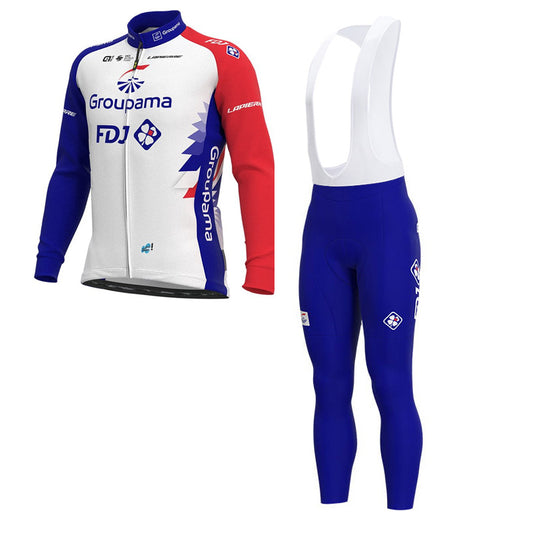 GROUPAMA FDJ LONG SLEEVE JERSEY Bib Pants WHITE - BLUE - RED