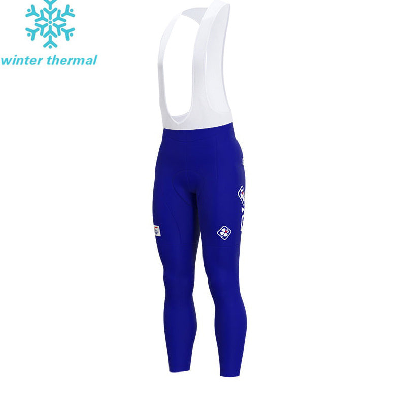 LONG SLEEVE FLEECE JERSEY BIB PANTS Bike GROUPAMA FDJ WHITE - BLUE - RED