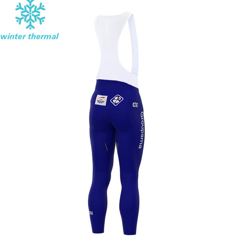 LONG SLEEVE FLEECE JERSEY BIB PANTS Bike GROUPAMA FDJ WHITE - BLUE - RED