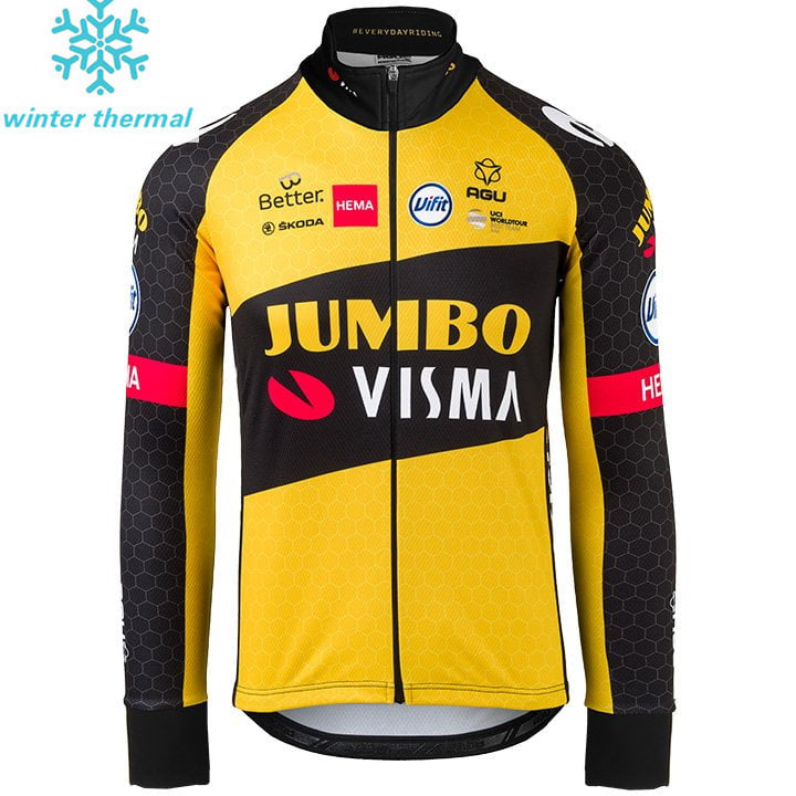 TEAM JUMBO-VISMA LONG SLEEVE FLEECE JERSEY BIB PANTS BLACK - YELLOW