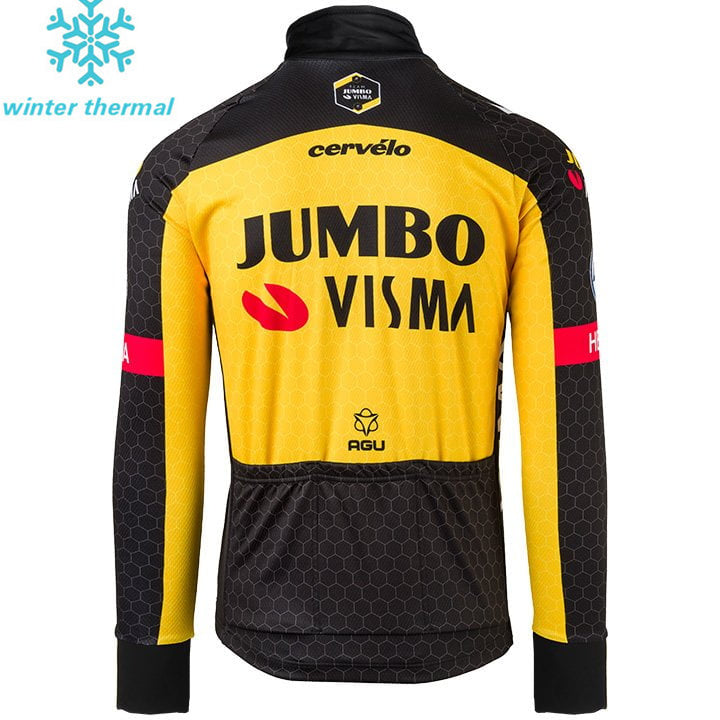 TEAM JUMBO-VISMA LONG SLEEVE FLEECE JERSEY BIB PANTS BLACK - YELLOW