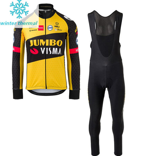 TEAM JUMBO-VISMA LONG SLEEVE FLEECE JERSEY BIB PANTS BLACK - YELLOW