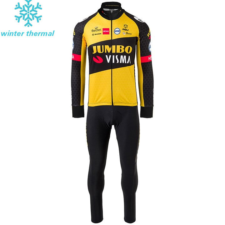 TEAM JUMBO-VISMA LONG SLEEVE FLEECE JERSEY BIB PANTS BLACK - YELLOW