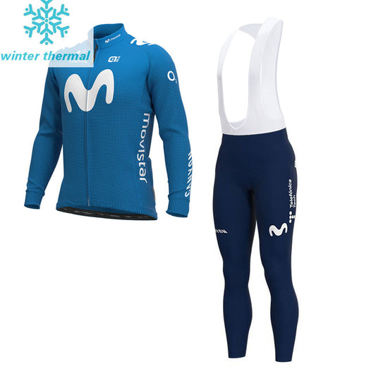 Mens Cycling Sports MOVISTAR TEAM LONG SLEEVE JERSEY BIB PANTS BLUE
