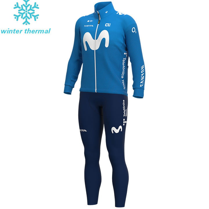 Mens Cycling Sports MOVISTAR TEAM LONG SLEEVE JERSEY BIB PANTS BLUE