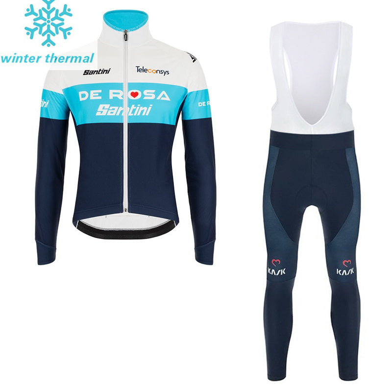 Mens Fleece TEAM DE ROSA SANTINI LONG SLEEVE JERSEY Bib Pants