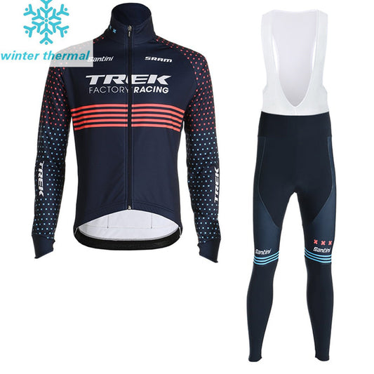 WINTER FLEECE TREK LONG BIKE CYCLING SLEEVE JERSEY BIB PANTS BLUE