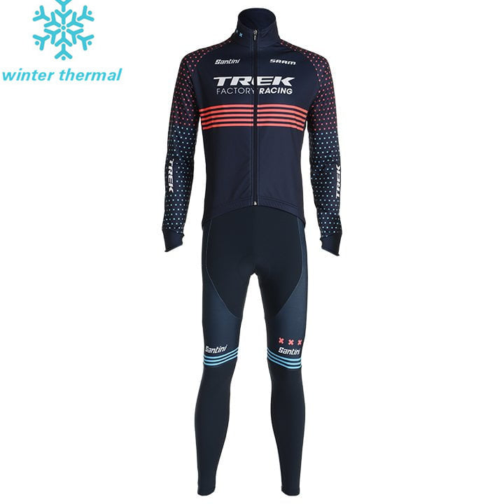WINTER FLEECE TREK LONG BIKE CYCLING SLEEVE JERSEY BIB PANTS BLUE