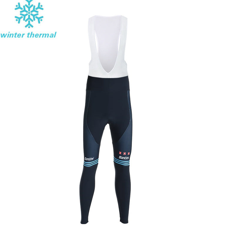 WINTER FLEECE TREK LONG BIKE CYCLING SLEEVE JERSEY BIB PANTS BLUE