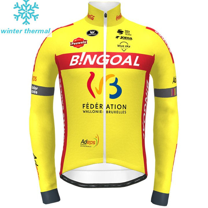 Cycling BINGOAL-WALLONIE-BRUXELLES Fleece LONG SLEEVE JERSEY Bib Pants NEON YELLOW