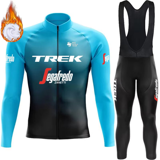 2025 Men Fleece Jersey Bib Tights Kits Winter Warm Trek Sets