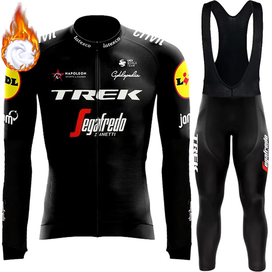 2025 Men Fleece Jersey Bib Tights Kits Winter Warm Trek Sets