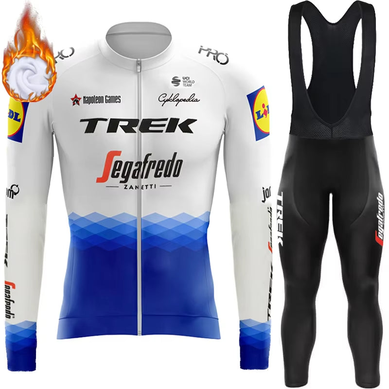 2025 Men Fleece Jersey Bib Tights Kits Winter Warm Trek Sets