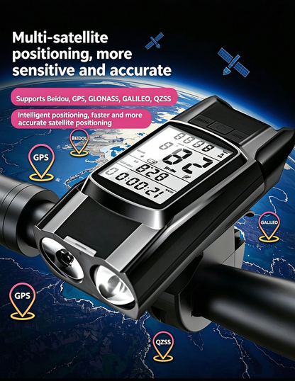 GPS Wireless Bike Computer 5-in-1: Speedometer, Odometer, Headlight & Horn