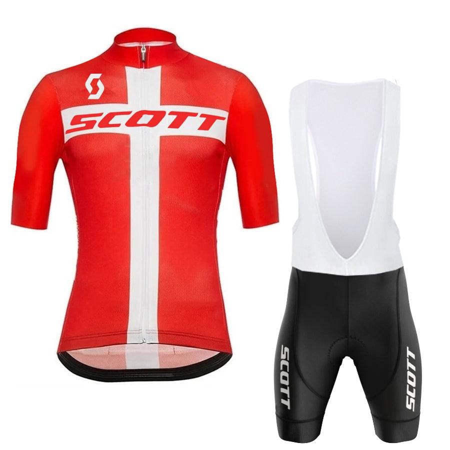 Red Scott Men Pro Cycling Jersey (Bib) Shorts Breathable Short Sleeve Bibs Kits