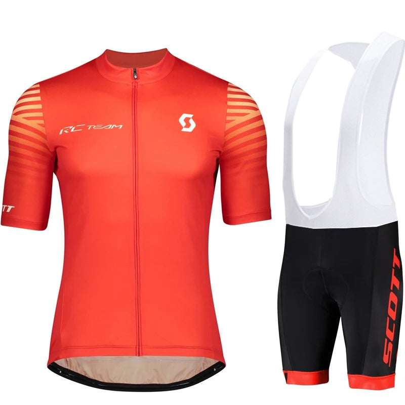 Red Scott Men Pro Cycling Jersey (Bib) Shorts Breathable Short Sleeve Bibs Kits