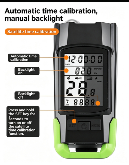 GPS Wireless Bike Computer 5-in-1: Speedometer, Odometer, Headlight & Horn