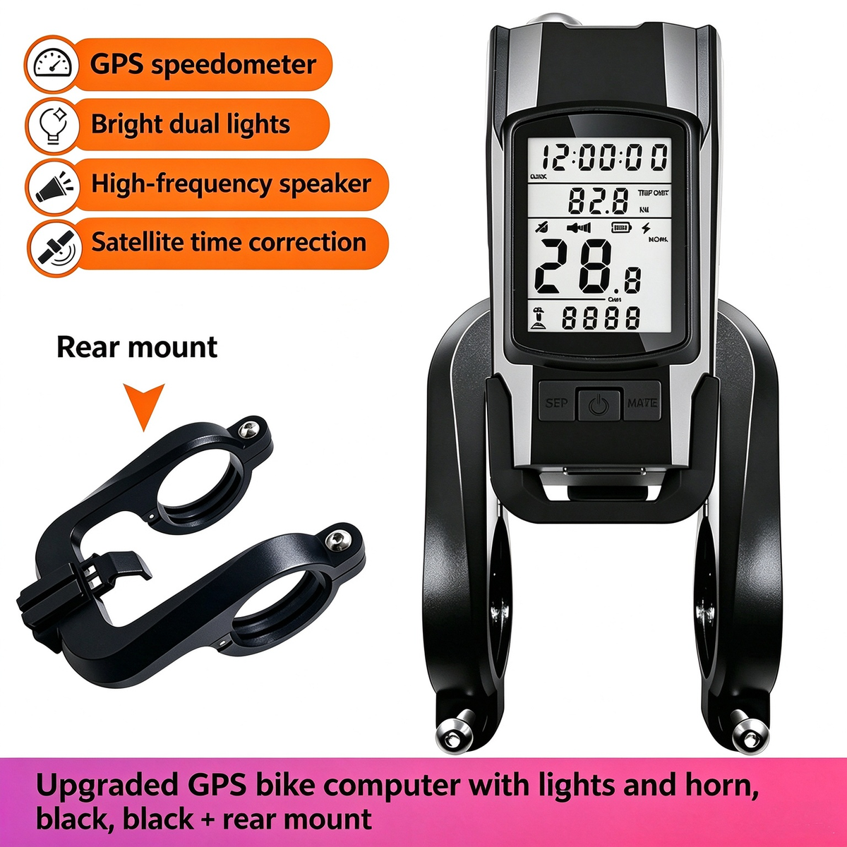 GPS Wireless Bike Computer 5-in-1: Speedometer, Odometer, Headlight & Horn