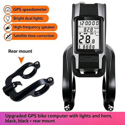 GPS Wireless Bike Computer 5-in-1: Speedometer, Odometer, Headlight & Horn