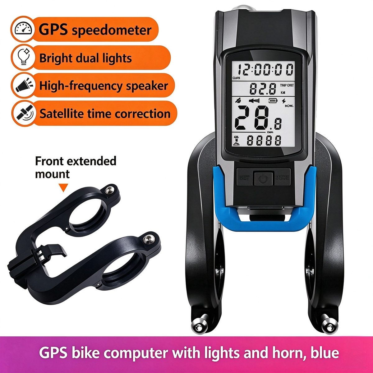 GPS Wireless Bike Computer 5-in-1: Speedometer, Odometer, Headlight & Horn