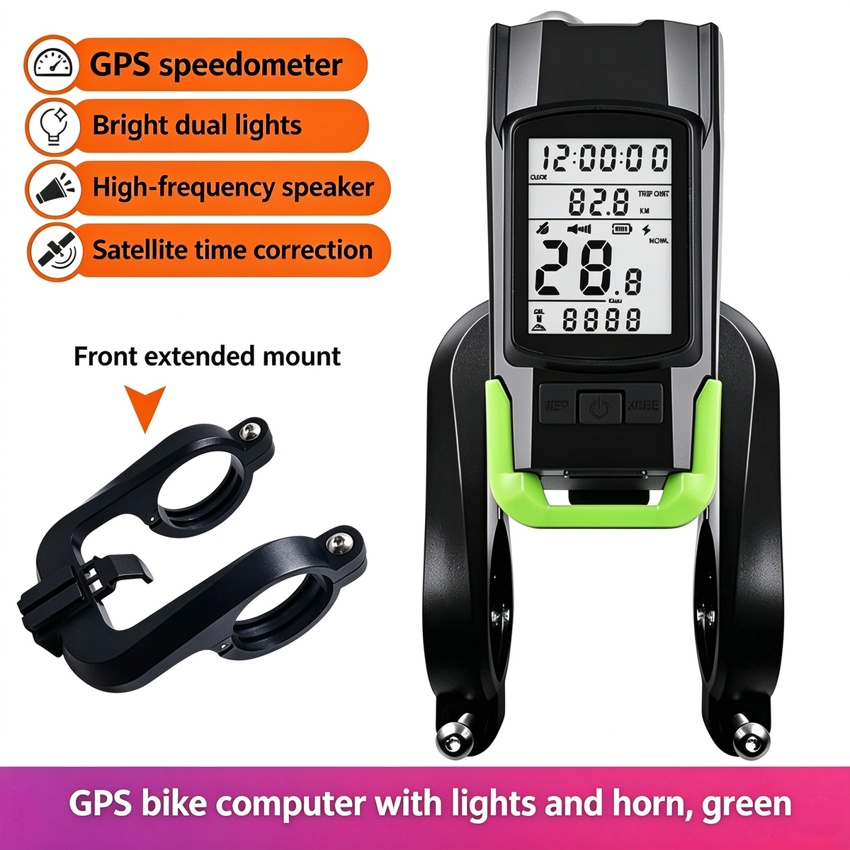 GPS Wireless Bike Computer 5-in-1: Speedometer, Odometer, Headlight & Horn