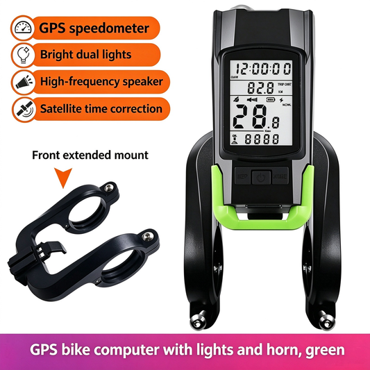GPS Wireless Bike Computer 5-in-1: Speedometer, Odometer, Headlight & Horn